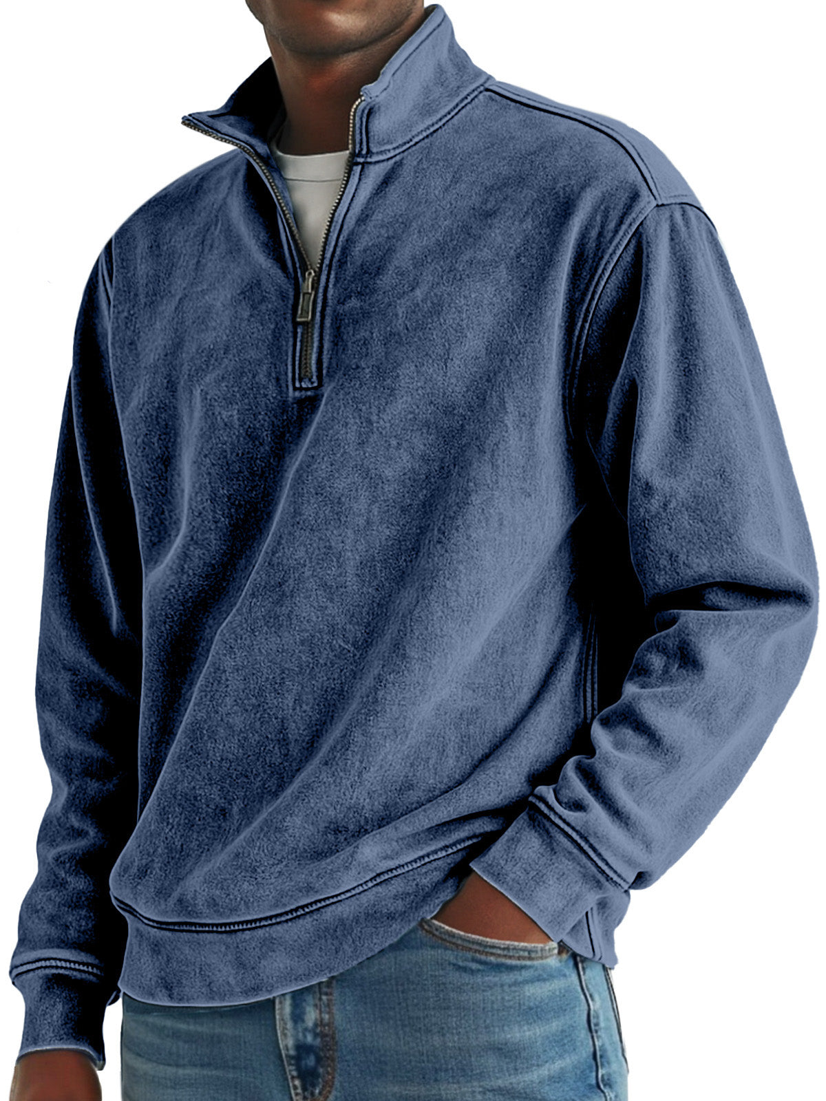 Men's Simple Retro Solid Color Quarter Zip Sweatshirt
