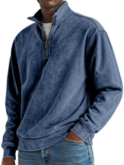 Men's Simple Retro Solid Color Quarter Zip Sweatshirt