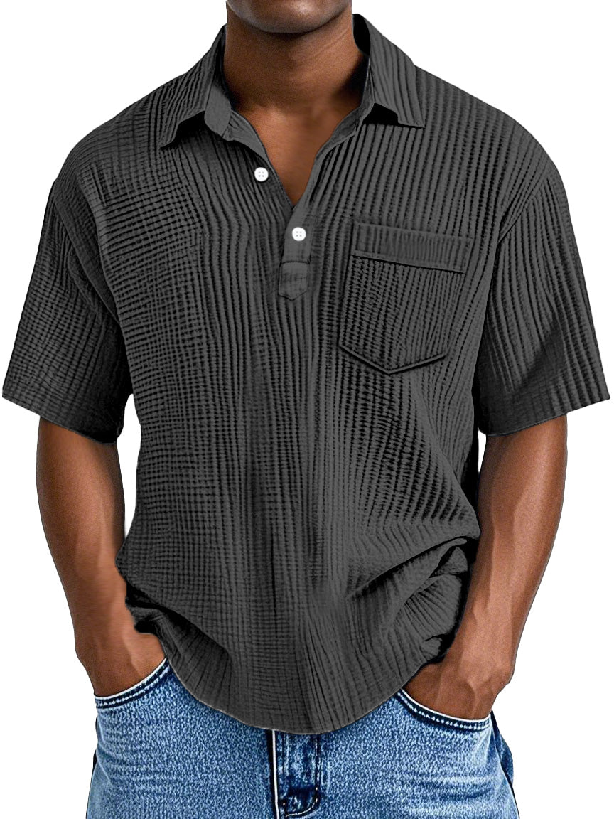 Men's Simple Casual Solid Color Pocket Lapel Short-sleeved Polo Shirt
