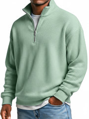 Men's Everyday Waffle Stand Collar Zipper Casual Long Sleeve T-shirt