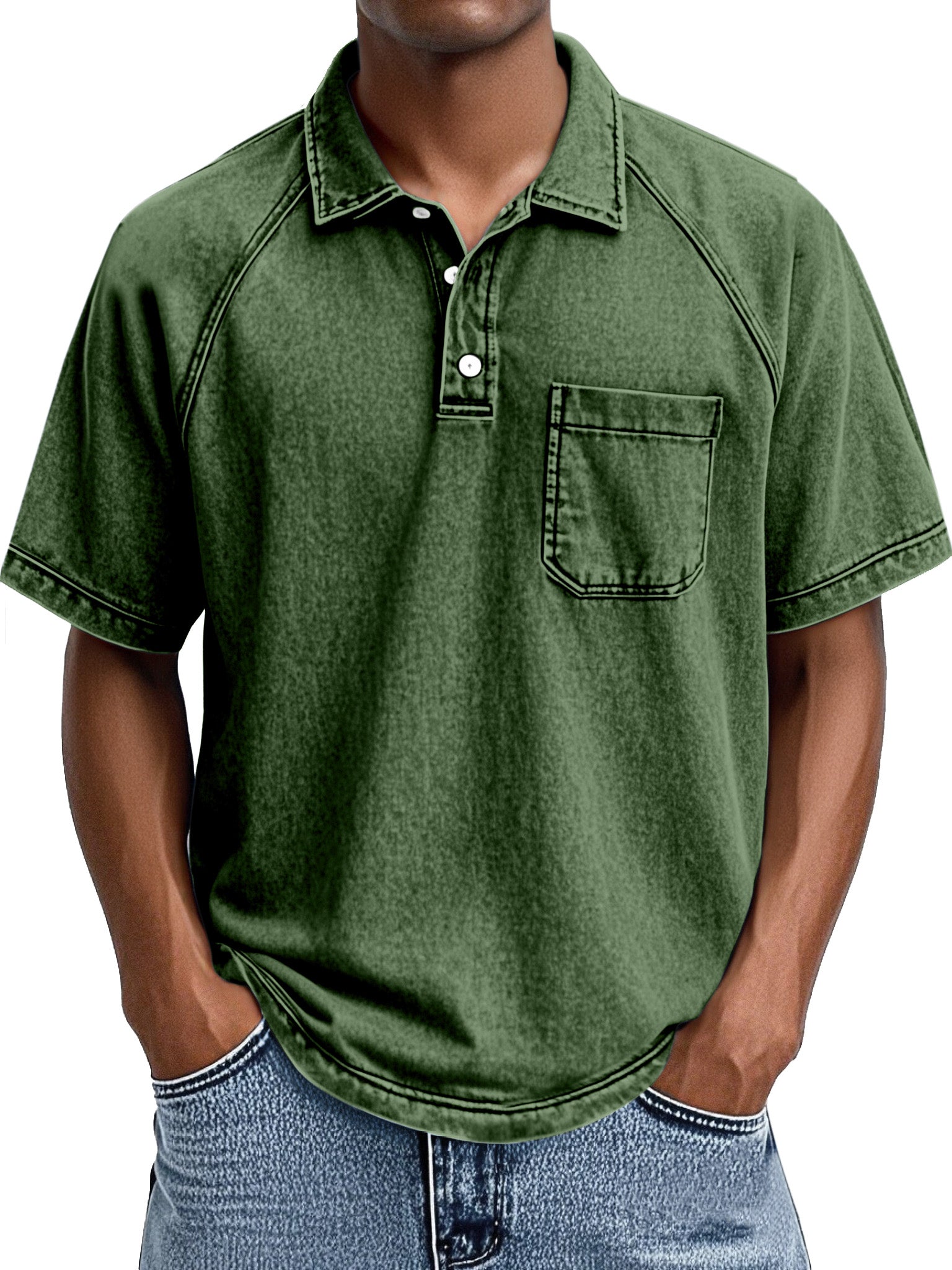 Men's Retro Casual Lapel Raglan Short Sleeve Polo Shirt