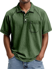 Men's Retro Casual Lapel Raglan Short Sleeve Polo Shirt