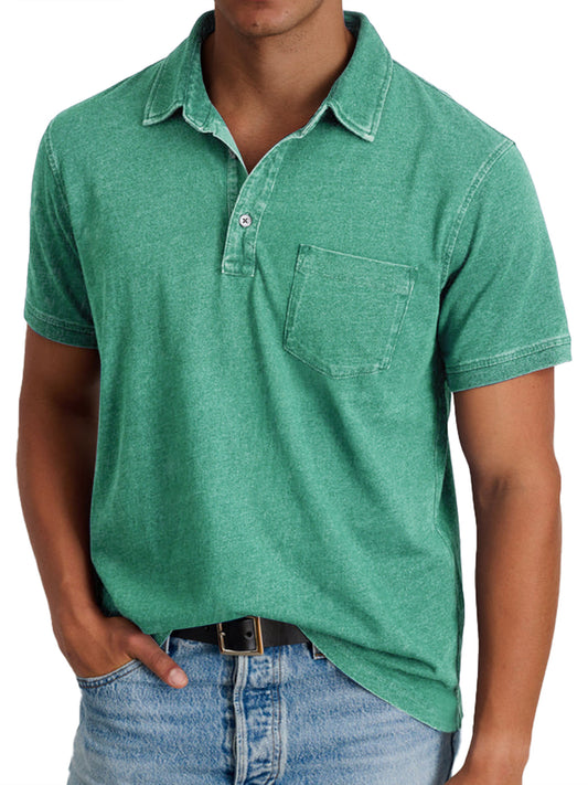 Men's Retro Casual Button Lapel Pocket Short Sleeve POLO Shirt
