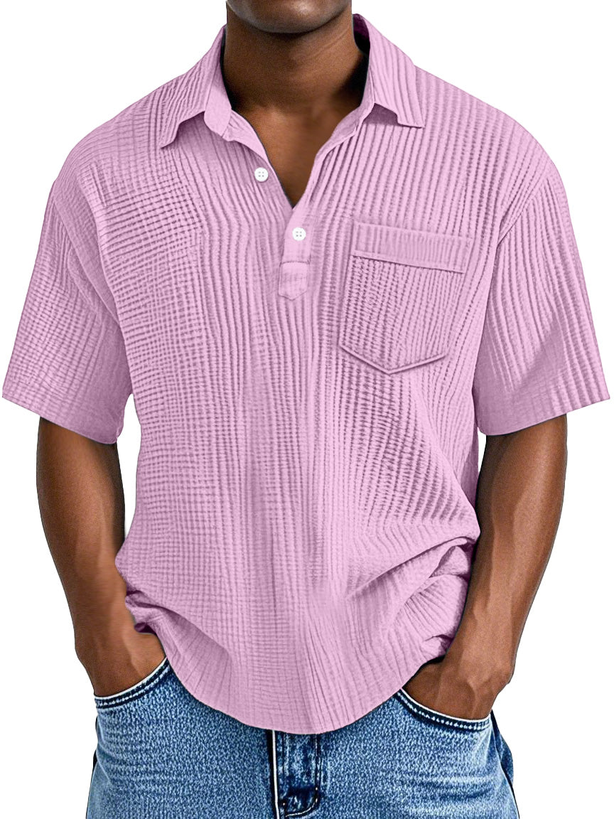 Men's Simple Casual Solid Color Pocket Lapel Short-sleeved Polo Shirt