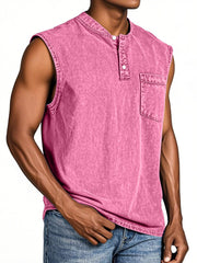 Men's Everyday Retro Solid Color Loose Sleeveless Henley Shirt