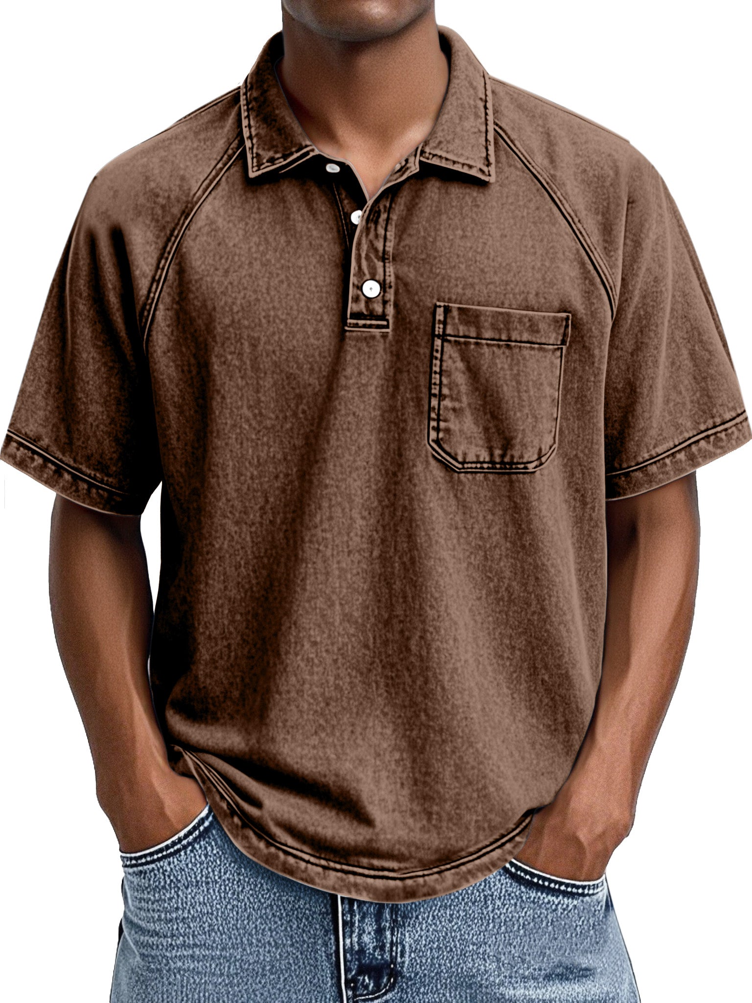 Men's Retro Casual Lapel Raglan Short Sleeve Polo Shirt