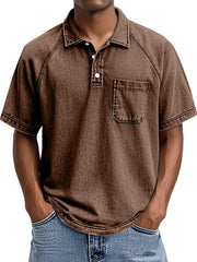 Men's Retro Casual Lapel Raglan Short Sleeve Polo Shirt