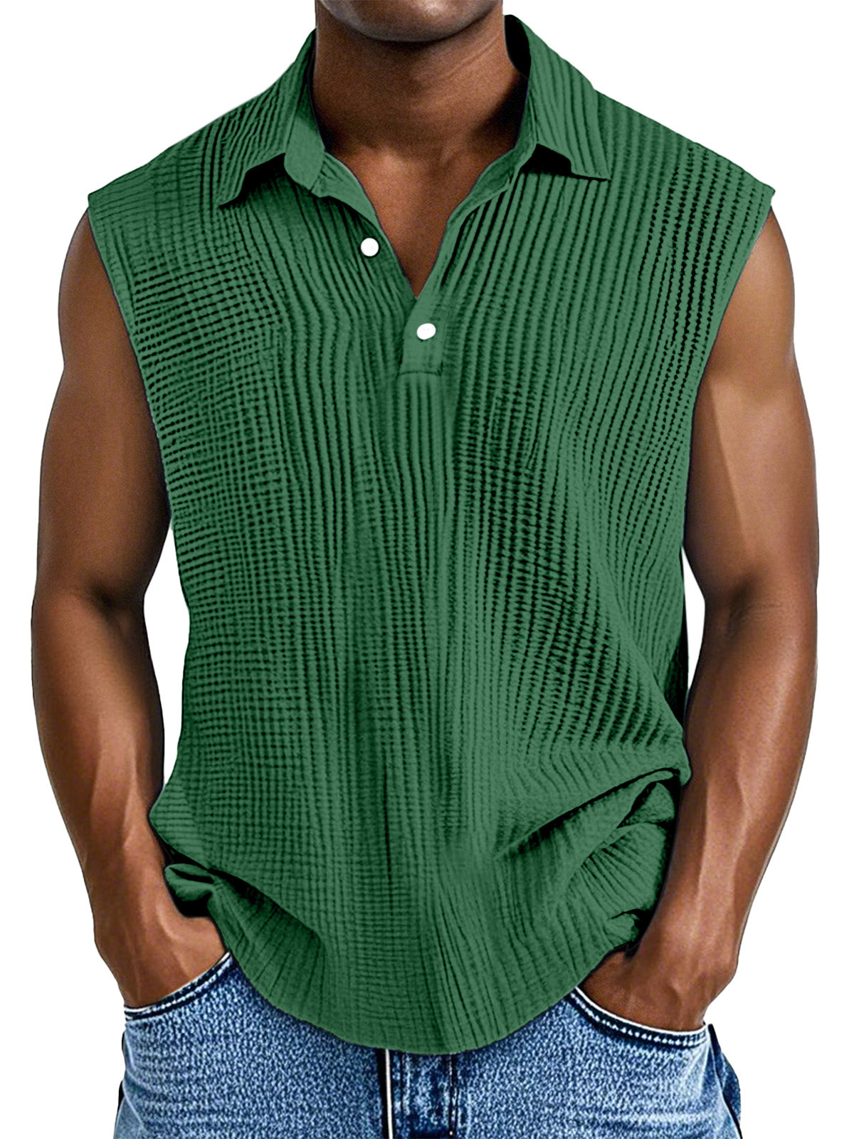 Men's Daily Casual Simple Pleated Texture Sleeveless Polo Shirt