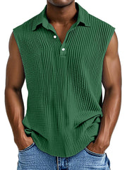 Men's Daily Casual Simple Pleated Texture Sleeveless Polo Shirt