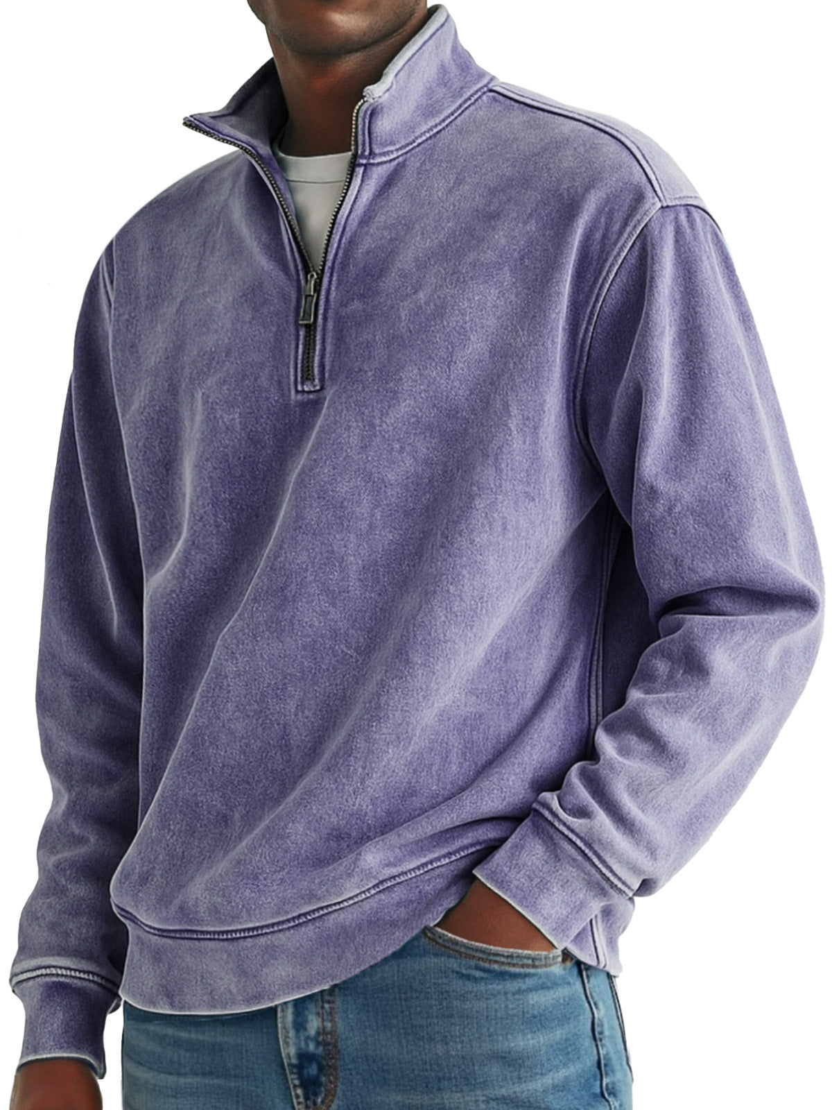 Men's Simple Retro Solid Color Quarter Zip Sweatshirt