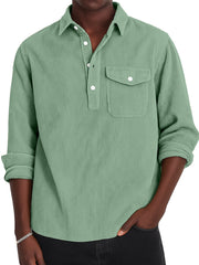 Men's Simple Solid Color Corduroy Lapel Long-sleeved Polo Shirt