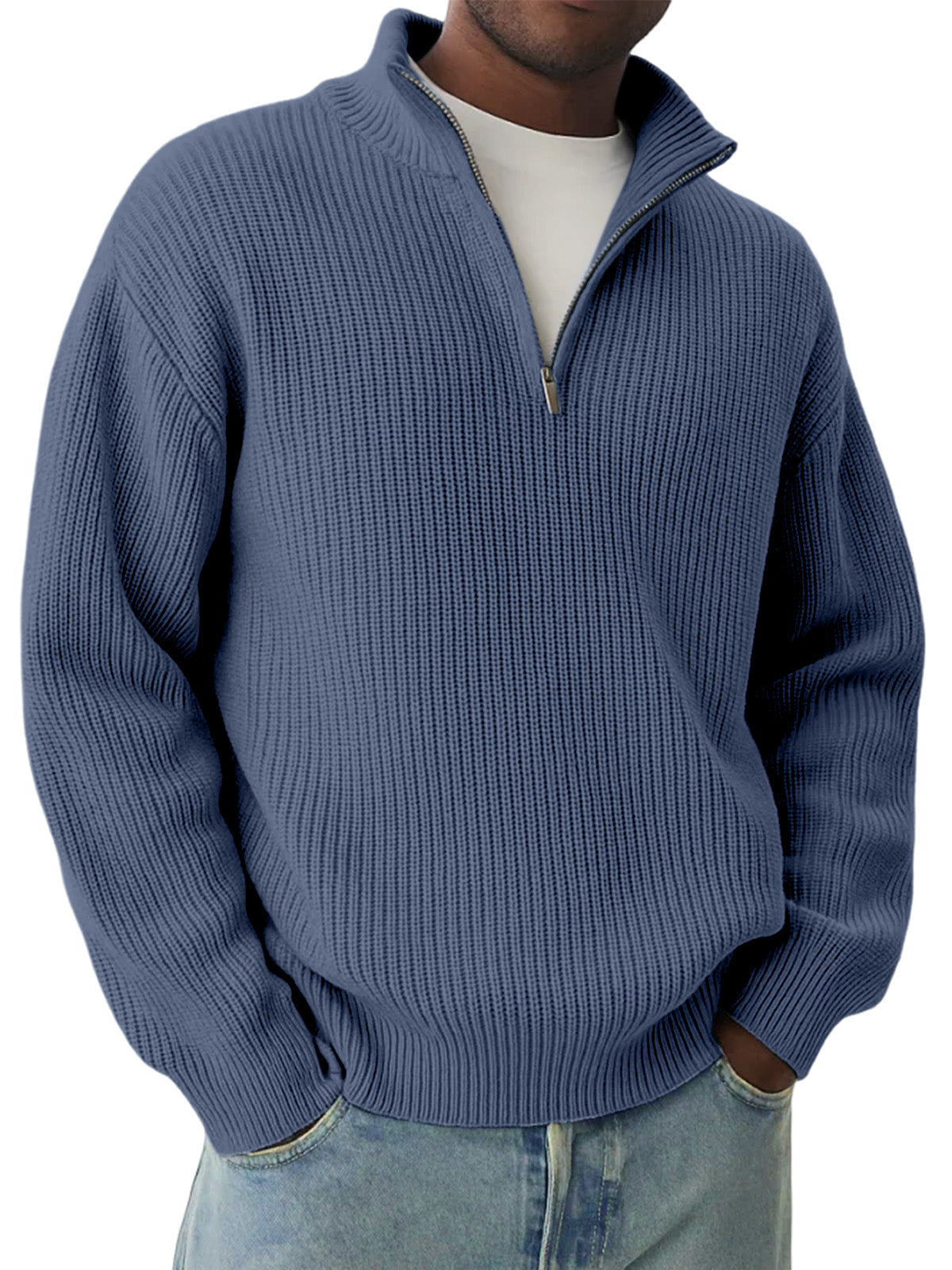 Daily Casual Solid Color Knitted Half-Zip Pullover Sweater