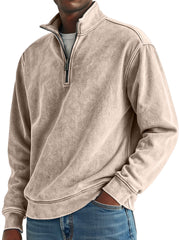 Men's Simple Retro Solid Color Quarter Zip Sweatshirt