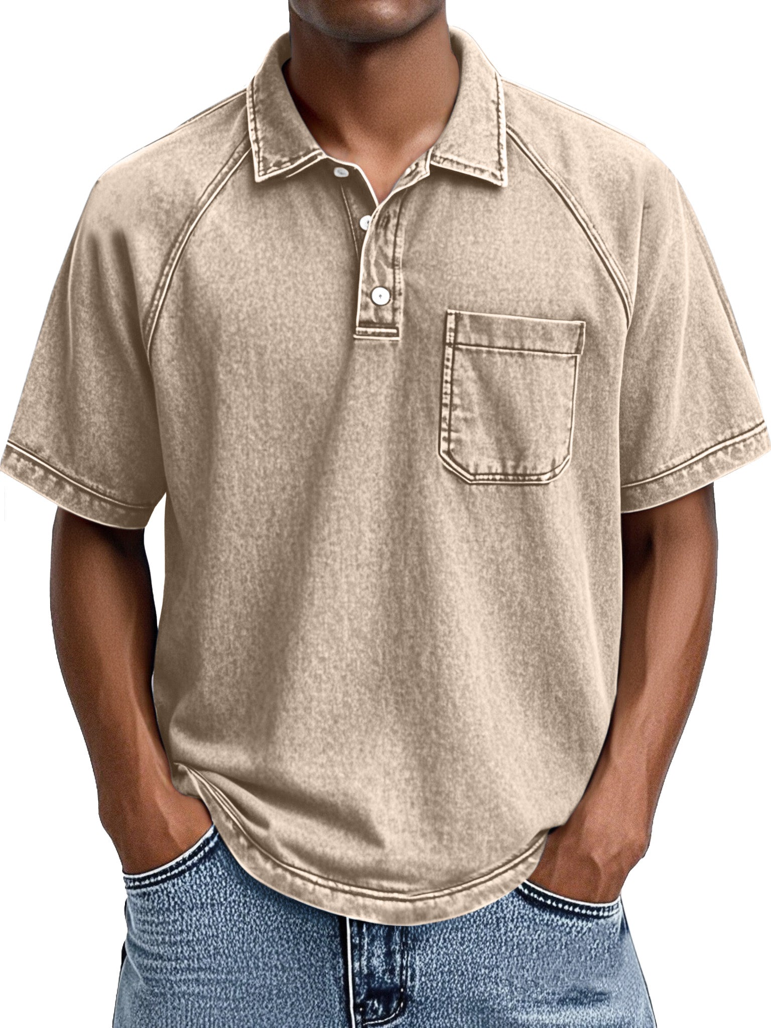 Men's Retro Casual Lapel Raglan Short Sleeve Polo Shirt