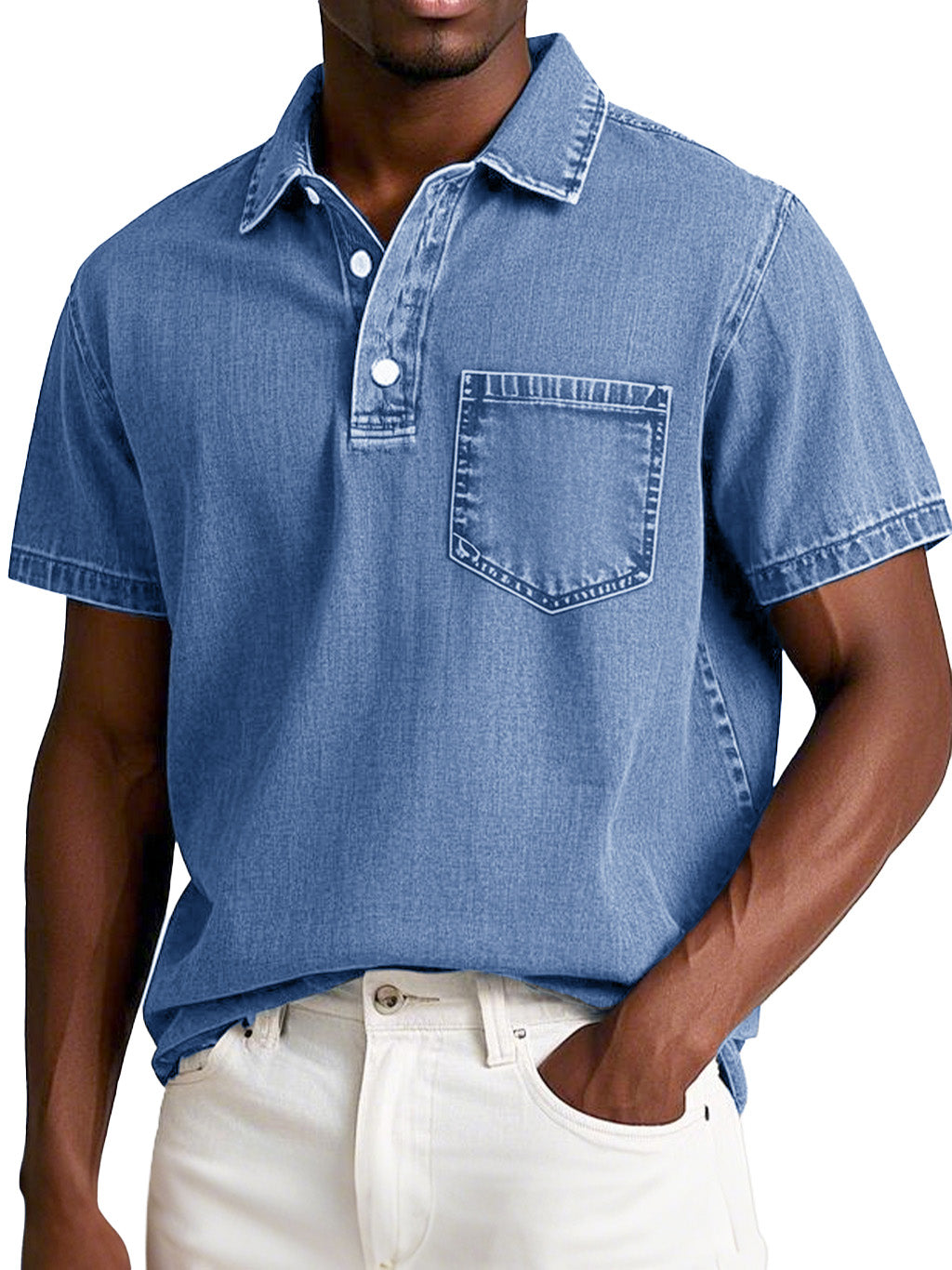 Men's Fashion Retro Distressed Short Sleeve Lapel Polo Shirt