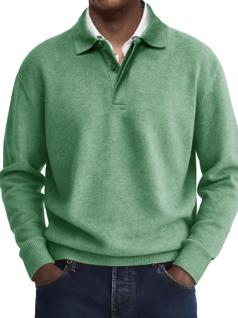  Men's Stylish Casual Retro Two-layer Placket Lapel Long-sleeved Polo Shirt 