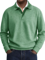  Men's Stylish Casual Retro Two-layer Placket Lapel Long-sleeved Polo Shirt 