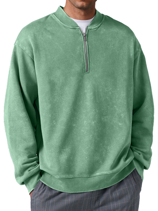 Men's Retro Everyday Baseball Collar Zipper Distressed Comfortable Sweatshirt