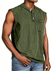 Men's Everyday Retro Solid Color Loose Sleeveless Henley Shirt