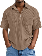 Men's Simple Casual Solid Color Pocket Lapel Short-sleeved Polo Shirt