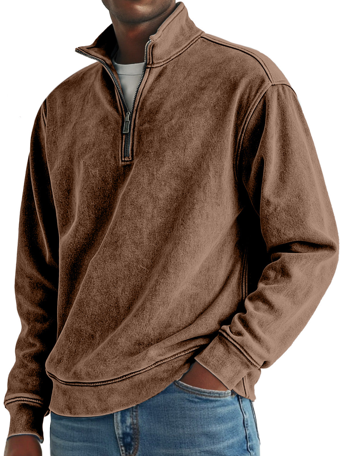 Men's Simple Retro Solid Color Quarter Zip Sweatshirt