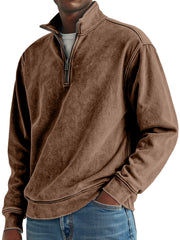 Men's Simple Retro Solid Color Quarter Zip Sweatshirt