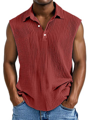 Men's Daily Casual Simple Pleated Texture Sleeveless Polo Shirt