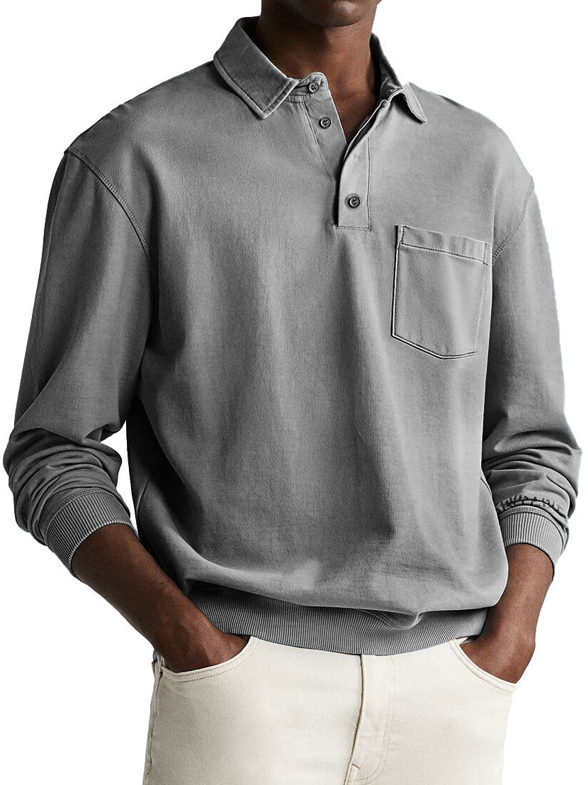 Men's Fashion Daily Casual Lapel Pocket Long Sleeve Loose Polo Shirt