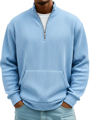 Men's Pit Stripe Stand Collar Zipper Loose Pocket Casual Hoodie