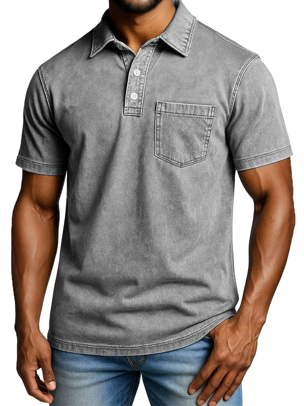 Men's Fashion Outdoor Retro Distressed Short-sleeved Pocket Polo Shirt 