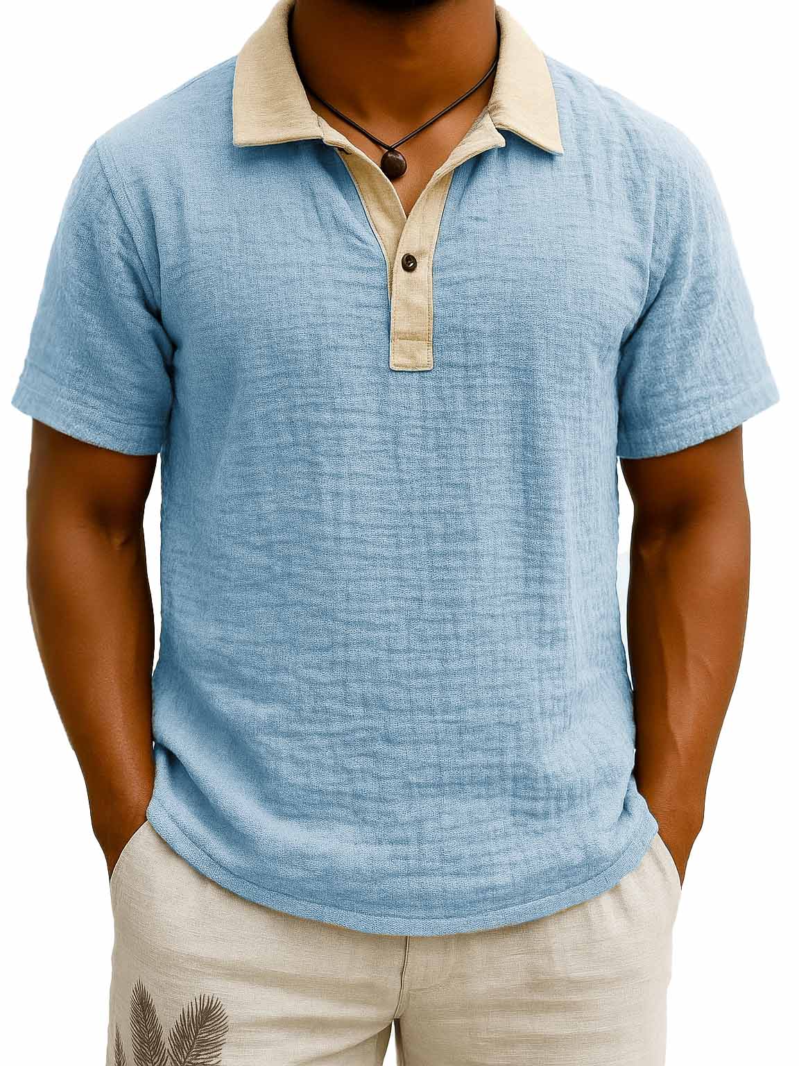 Men's Fashion Retro Contrast Color Lapel Short Sleeve Polo Shirt
