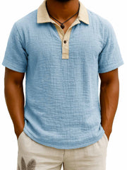 Men's Fashion Retro Contrast Color Lapel Short Sleeve Polo Shirt