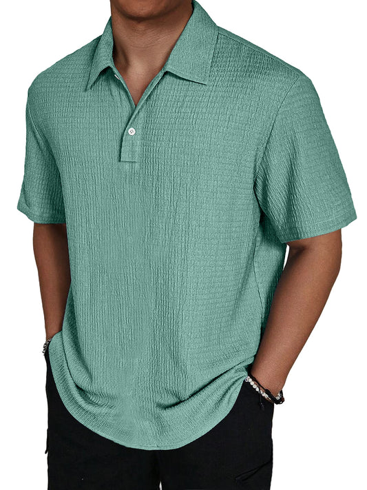 Men's Fashion Texture Lapel Button Casual Solid Color Short Sleeve POLO Shirt