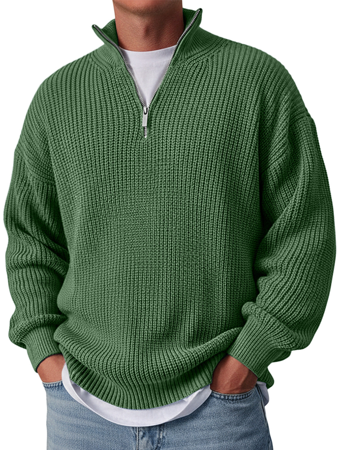 Men's Simple Casual Loose Stand Collar Zipper Solid Color Sweater