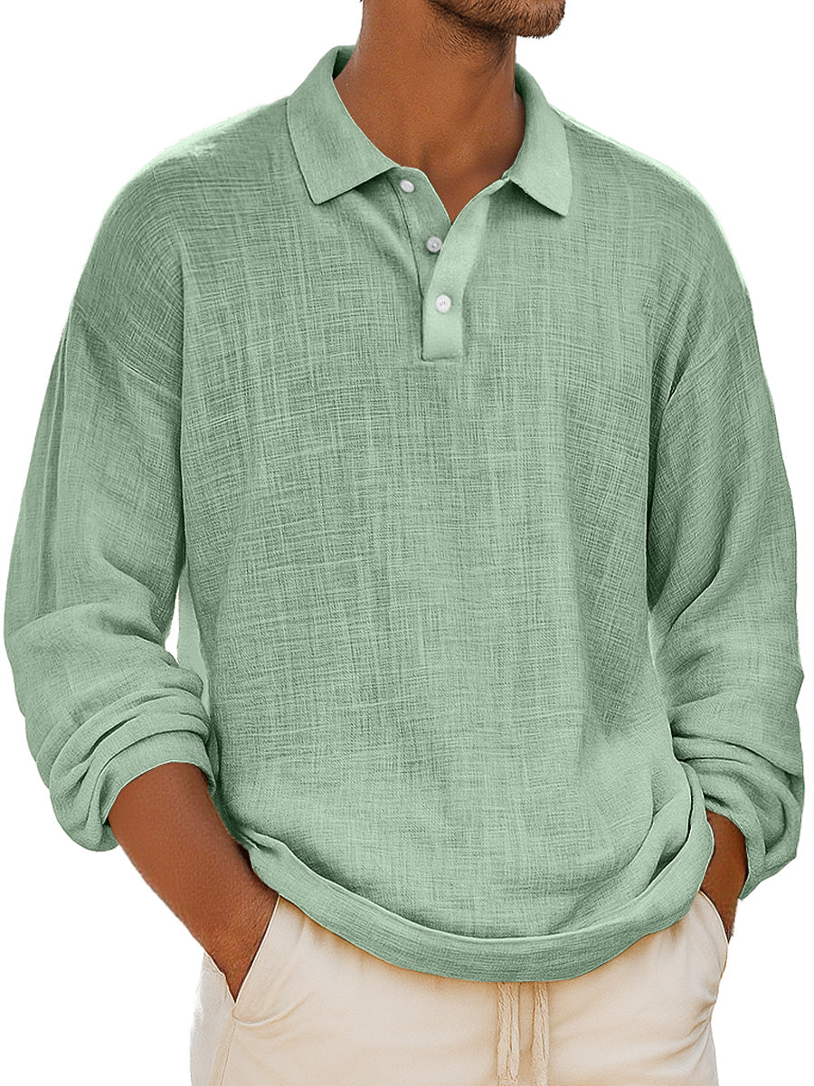 Men's Retro Everyday Lapel Button-down Casual Comfortable Long-sleeved Polo Shirt