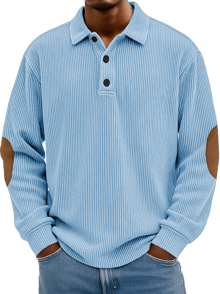 Men's Wear Fashionable Retro Stitching Pit Strip Long-sleeved Lapel Polo Shirt 