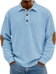 Men's Wear Fashionable Retro Stitching Pit Strip Long-sleeved Lapel Polo Shirt 