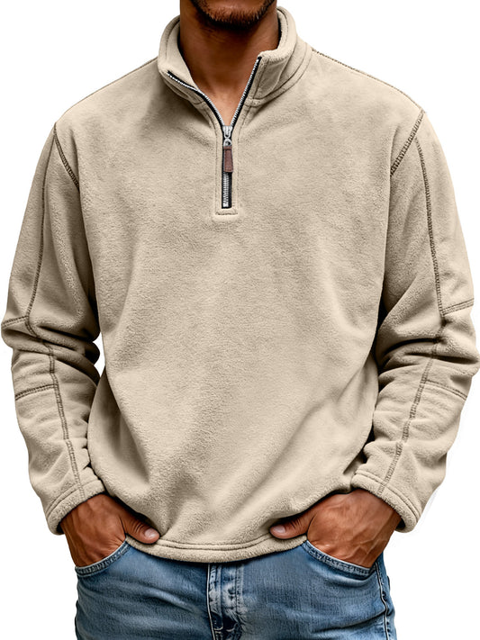 Men's Fashion Polar Fleece Stand Collar Zipper Casual Sweatshirt