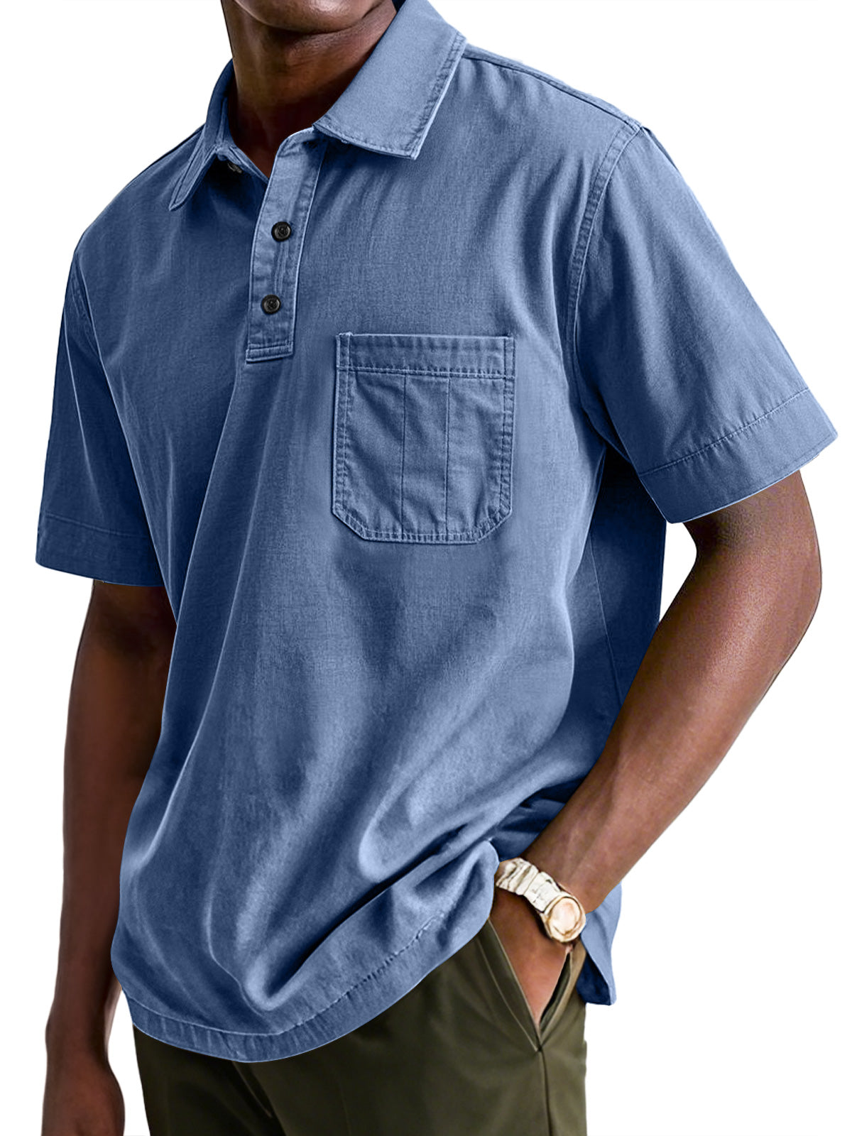 Men's Casual Workwear Pocket Lapel Short-sleeved Polo Shirt