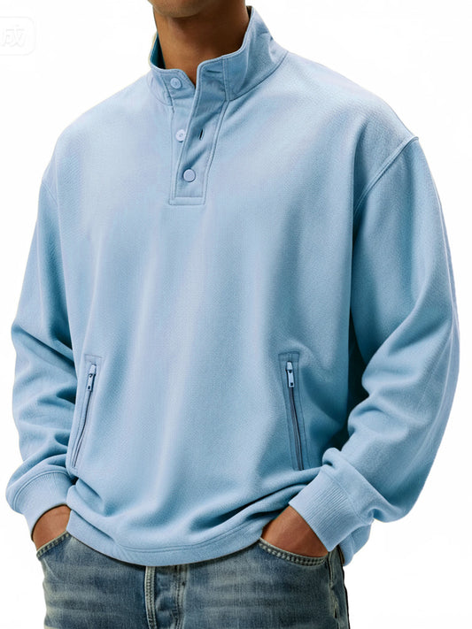 Men's Casual Sportswear Stand-up Collar Sweatshirt With Multiple Zipper Pockets
