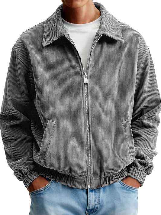 Men's Corduroy Lapel Casual Zipper Jacket