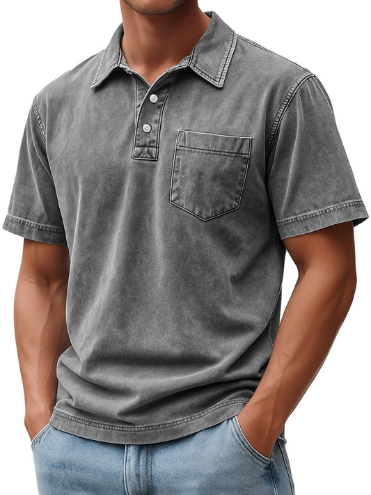 Men's Retro Casual Lapel Button Pocket Comfort Short Sleeve Polo Shirt