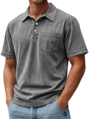 Men's Retro Casual Lapel Button Pocket Comfort Short Sleeve Polo Shirt
