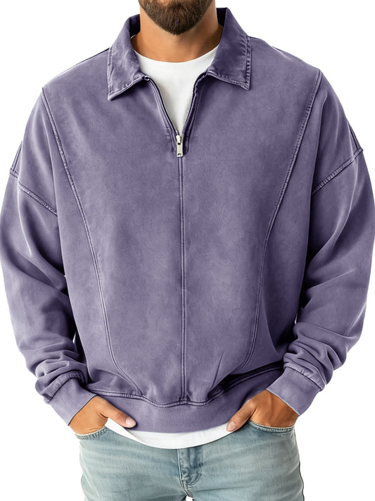 Men's Fashion Casual Stitching Lapel Zippered Polo Shirt