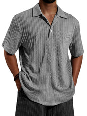Men's Daily Jacquard Texture Casual Lapel Button Short-sleeved Polo Shirt