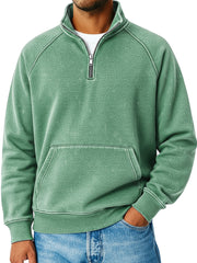 Men's Retro Raglan Sleeve Stand Collar Zipper Loose Casual Sweatshirt