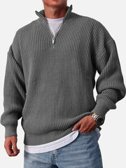 Men's Casual Fashion Loose Zipper Stand Collar Solid Color Sweater