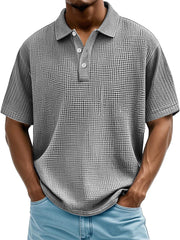 Men's Daily Casual Waffle Texture Solid Color Loose Short-sleeved Polo Shirt