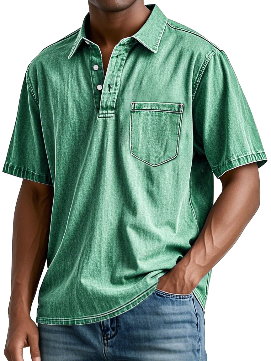 Men's Retro Lapel Pocket Casual Fashion Short Sleeve POLO Shirt