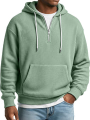 Men's Simple Ribbed Textured Hooded Zippered Casual Loose Sweatshirt